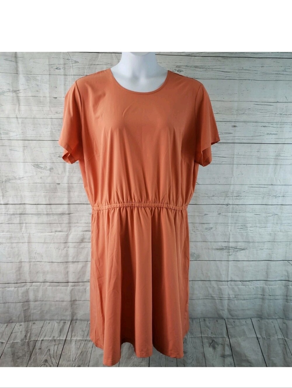Duluth Womens Flexcellence Dress Sz 2X Solid Orange Short Sleeve Pockets